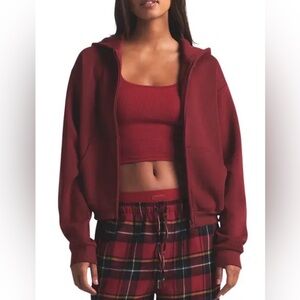 BNWT SKIMS Cotton Fleece Classic Zip Up Hoodie XS Merlot Retail $94